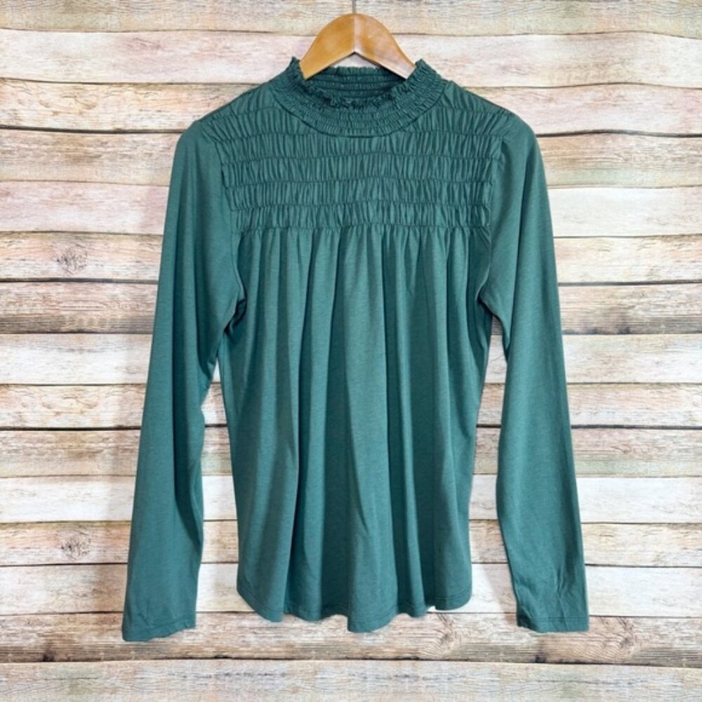 Sundance Green Gabrielle Dreamer Smocked Mock Neck Long Sleeve Top Size Medium